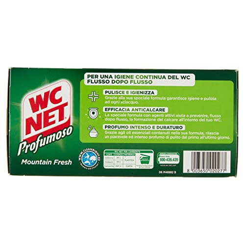 Wc Net - Tavoletta Profumoso Igiene Continua, Detergente Igienizzante Solido per WC, Azione Anticalcare e Profumo Intenso, Fragranza Mountain Fresh, 4 Pezzi