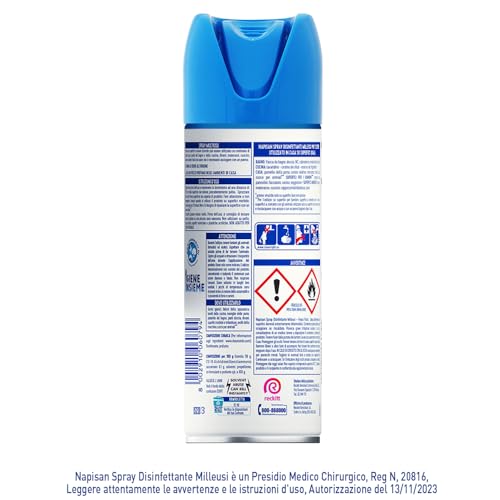 Napisan Spray Disinfettante Milleusi, Disinfettante Spray per Tessuti e Superfici, Fragranza Fresco Pulito, 1 Spray da 400ml
