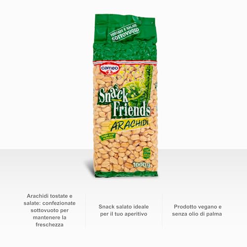 Cameo Snack Friends Arachidi Tostate e Salate, Arachidi Tostate e Salate Confezionate in Busta Sottovuoto per Mantenerne la Croccantezza, Senza Olio di Palma, Vegano, 1 Kg Complessivo