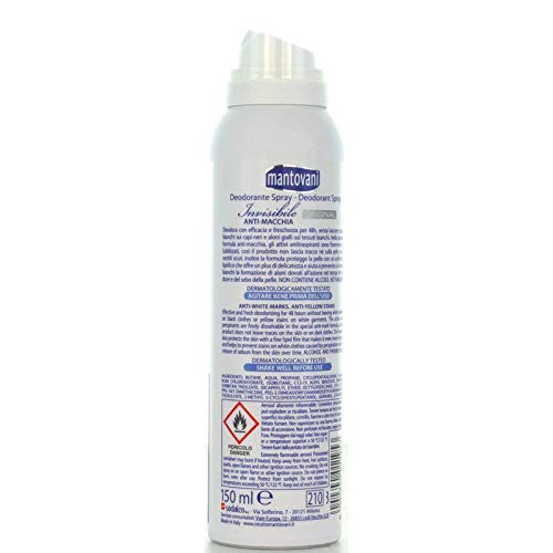 MANTOVANI DEODORANTE SPRAY INVISIBILE ORIGINAL ANTI MACCHIA 48H 150 ML [CONFEZIONE DA 12 PEZZI]