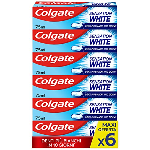 Colgate - Dentifricio Sensitive Whitening 6x75ml (Consegna in 48 Ore), Dentifricio per Denti più Bianchi, Dentifricio Sbiancante, Sbiancamento per Denti Sensibili, Formula Delicata