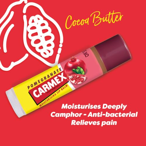 CARMEX Pomegranate SPF15 Lip Balm stick (4.25g) Antioxidant, Vitamin E, and soothing Aloe vera, Ultra Moisturising.