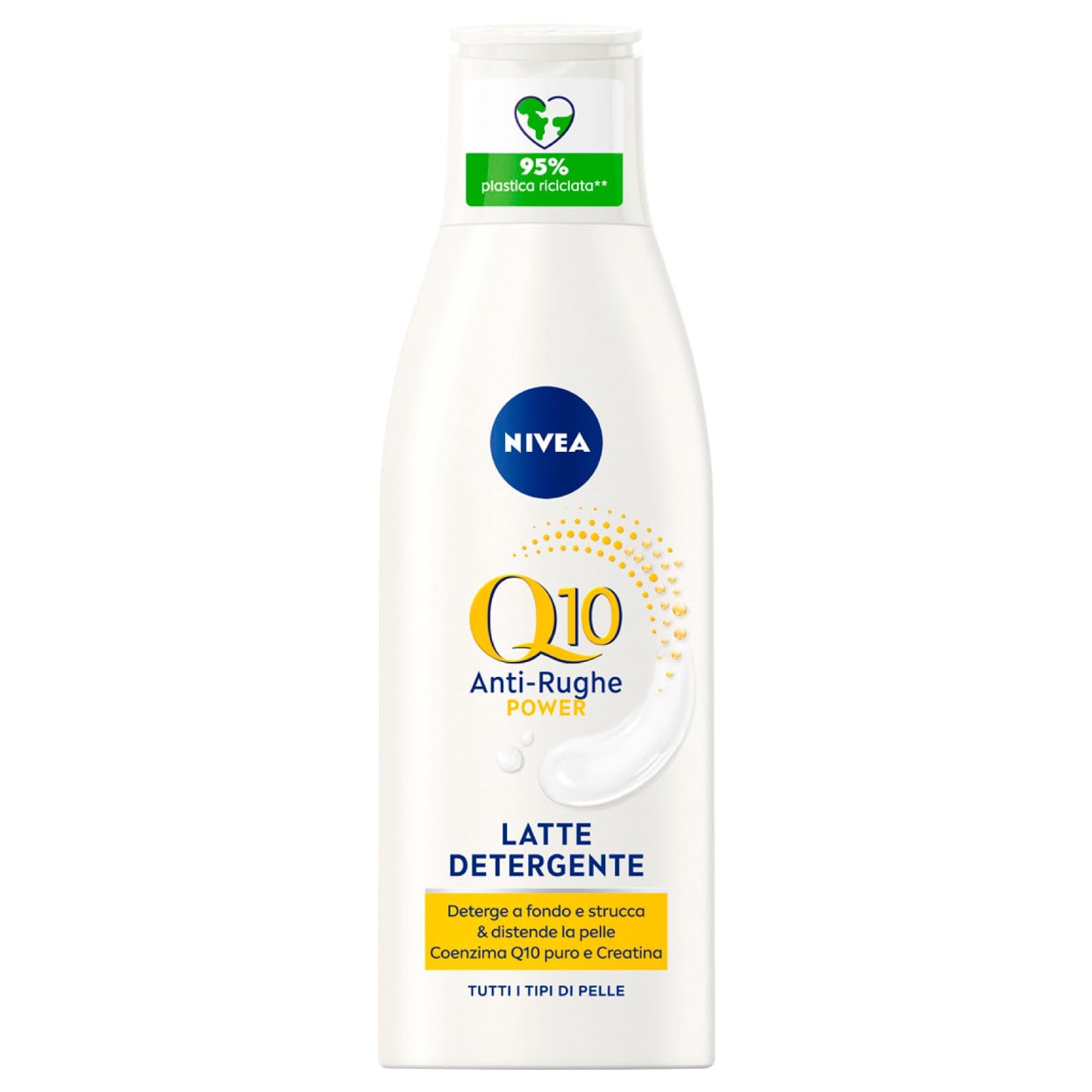 NIVEA Q10 Power Latte Detergente Viso Anti-Rughe Struccante Idratante ad Azione Anti-Età Tonificante Elasticizzante Antiossidante 48h Formula con Creatina per Pelli Sensibili - 4 Flaconi da 200ml