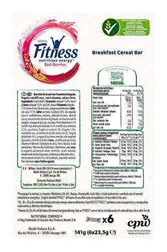 FITNESS Red Berries Barrette di Cereali Integrali con Frutti Rossi, 6 barrette da 23,5g (141g)