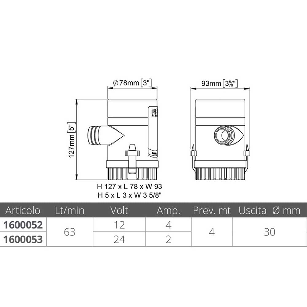Marco Up1000 12v Submersible Bilge Pump One Size
