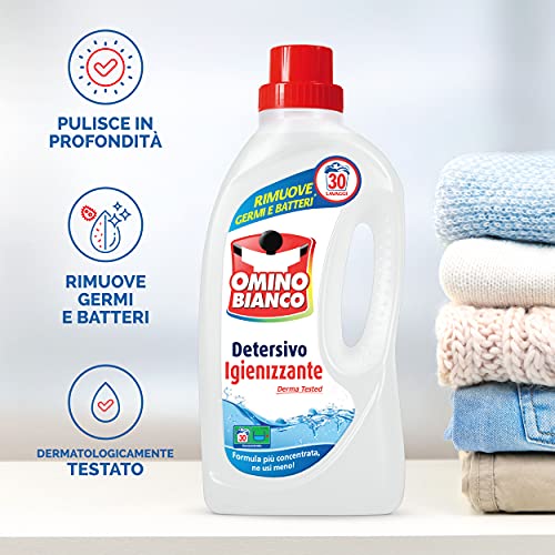 Omino Bianco - Detersivo Lavatrice Igienizzante Liquido, 30 Lavaggi, Igienizza i Capi e Rimuove Germi e Batteri, 1500 ml