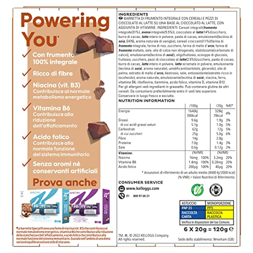 Kellog's Barrette di Cereali con Cioccolato, 6 x 20g