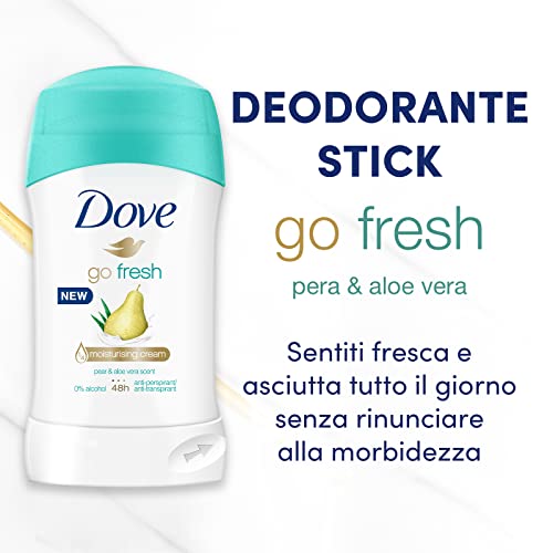 Dove, Deodorante Go Fresh Pera e Aloe Vera Stick, Deodorante Antitraspirante in Stick, con 1/4 Crema Idratante, Protezione Fino a 48 Ore, con Olio Nutriente, Deodorante Uomo e Donna, 6 Pezzi da 40 ml