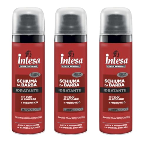Intesa Schiuma da Barba Idratante con Olio di Avocado, Confezione con 3 MINI SIZE da VIAGGIO da 50 ml - 50 ml x 3