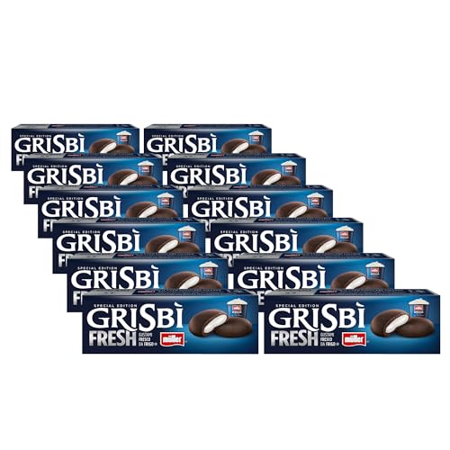 Grisbì Müller -Edizione Limitata- Biscotti di Pasta Frolla al Cacao, Ripieni di Crema preparata con Yogurt Müller, Ideali per Ogni Momento di Pausa, Formato Scorta, 12 Confezioni da 9 Biscotti, 1344gr
