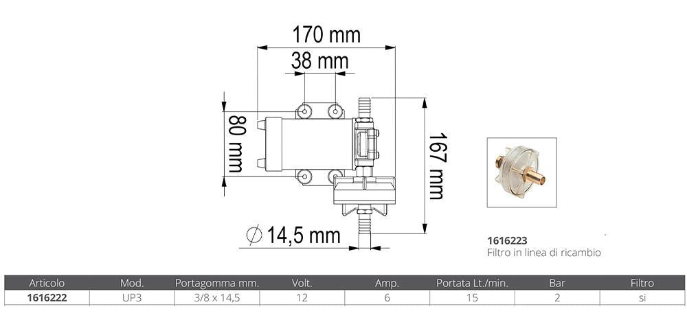 Pompa autoadescante 12 V 15 l/min