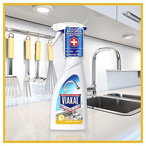 Viakal Anticalcare Detersivo Spray per Cucina, 10 Confezioni (10 x 515 ml), Adatto per Acciaio, Rimuove Sporco e Batteri, Azione Totale Sul Calcare, Brillantezza Duratura, Maxi Formato