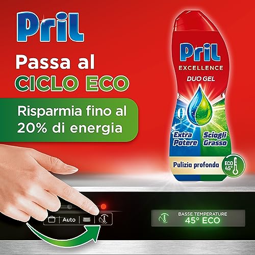 Pril Duo Gel, Detersivo lavastoviglie Gel, Azione Sciogligrasso con Limone, Formato da 8 Confezioni da 30 Lavaggi, totale 240 Lavaggi