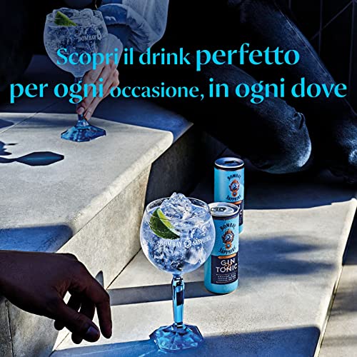 Bombay Sapphire Premium Gin & Tonic, Vol. 6,5%, 12 x 25 cl / 250 ml, cocktail pronto da bere premiscelato in lattina, London Dry Gin infuso al vapore, aromi naturali e acqua tonica premium