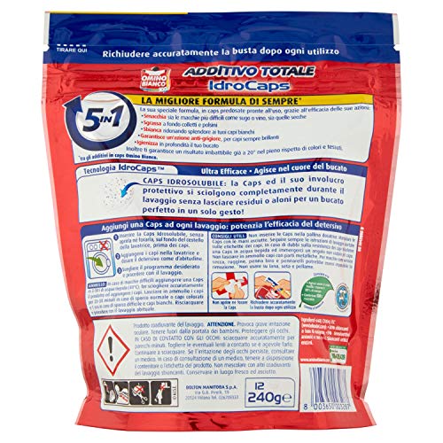 Omino Bianco - Additivo Totale 5in1 IdroCaps Power - Smacchiatore Concentrato - 12capsule - 240g