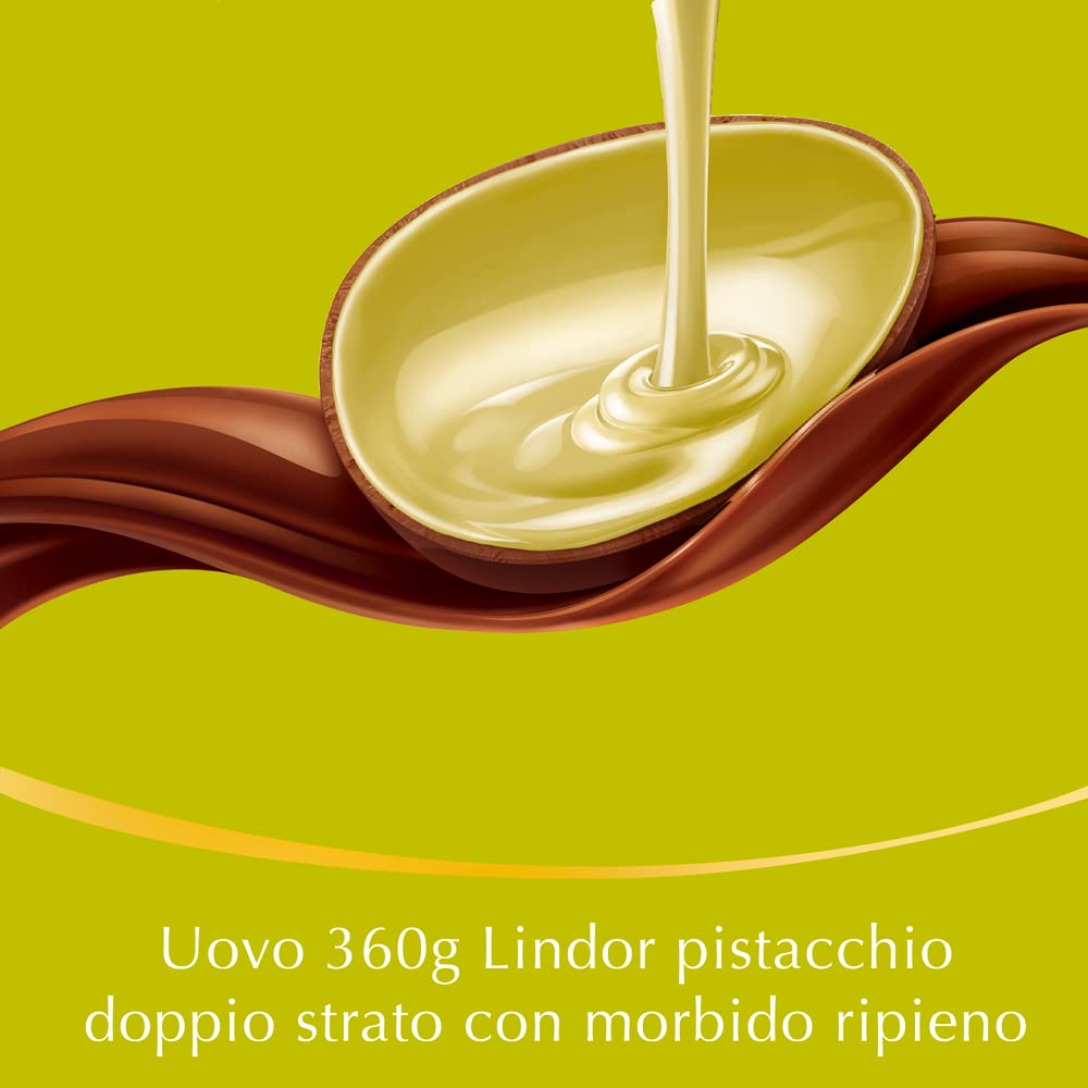 Lindt LINDOR Uovo di Pasqua Cioccolato al Latte e Pistacchio, Uovo al Cioccolato al Latte e Pistacchio con Doppio Strato e Sorpresa, 360g