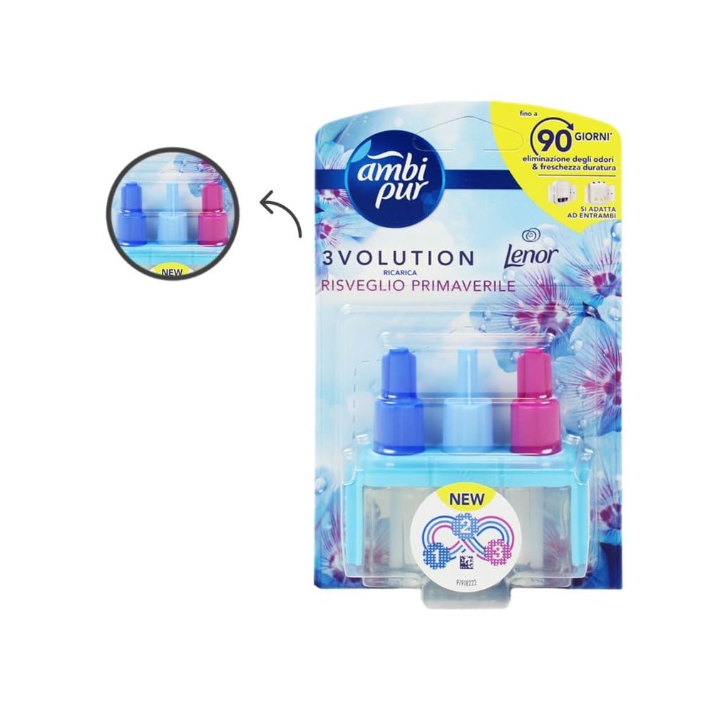 Ambi Pur 3Volution Risveglio Primaverile Ricarica Deodorante per Ambienti con Diffusore Elettrico 20 ml, 3 Diverse Fragranze per Eliminare gli Odori