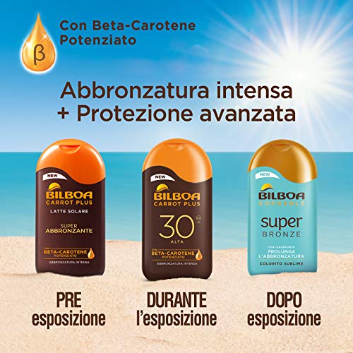 Bilboa Carrot Plus, Latte Solare SPF 6, Abbronzante Corpo, Formula con Betacarotene per una Abbronzatura Intensa e Duratura, Resistente all'Acqua, Dermatologicamente Testato, 200 ml