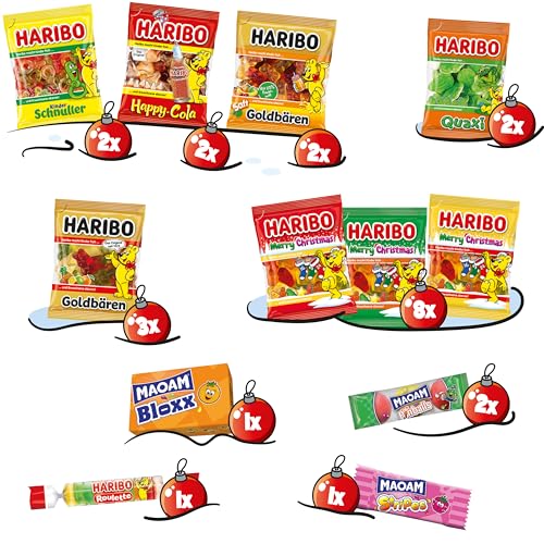 Haribo Calendario dell'Avvento 2024 | 24 Mini Bustine Assortite, Gusto Frutta, Ideali come Attesa del Natale, 300 g