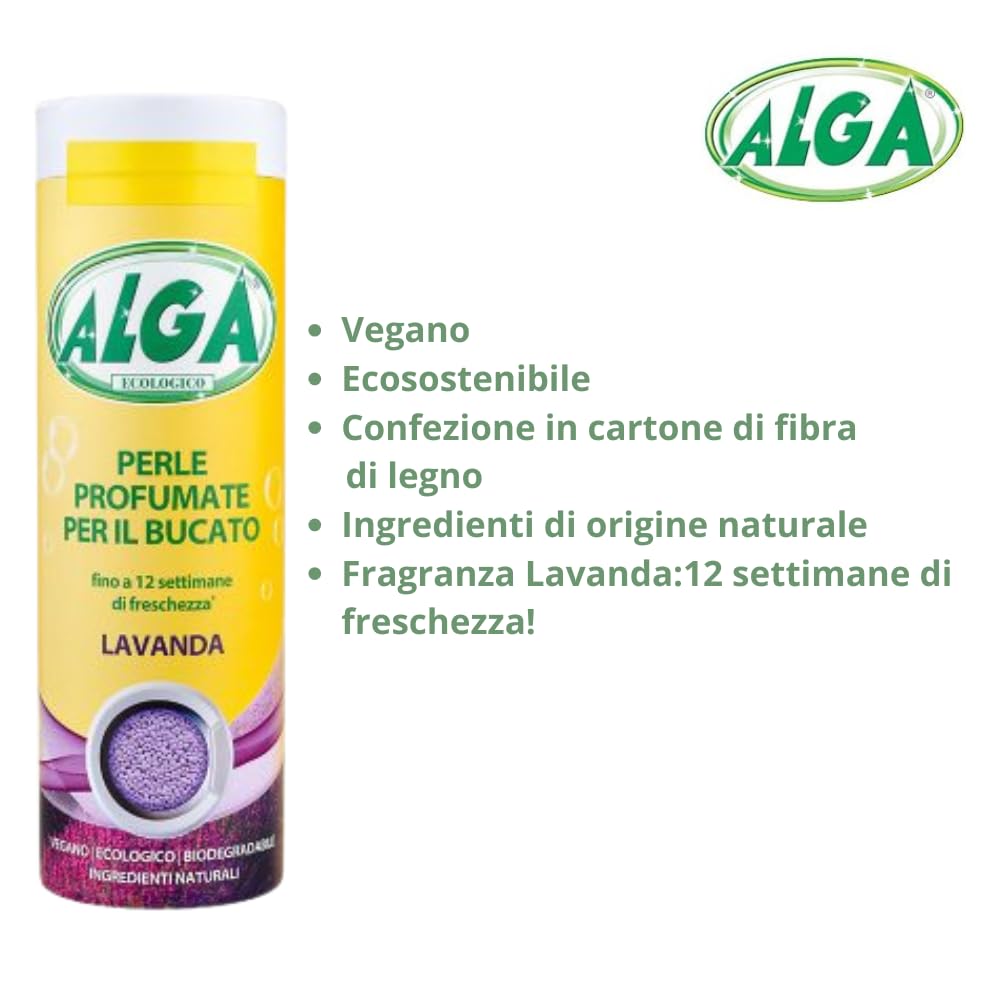 ALGA BIO - Perle Profumate per Bucato Profumo Lavanda, Fragranza Intensa e Duratura fino a 12 Settimane, Vegano, Adatte a Tutti i Tessuti 275g