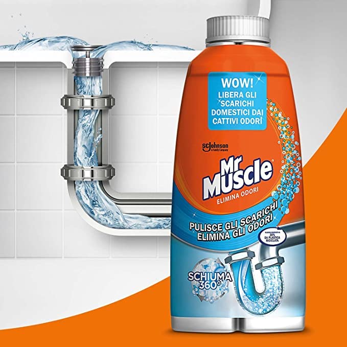 Mr Muscle Schiuma Elimina Odori per Tubi e Scarichi, SICURO PER I TUBI - Formato Scorta da 12 Pezzi da 500 ml