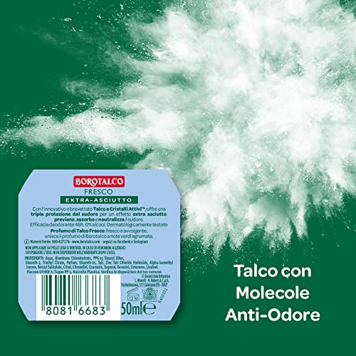Borotalco, Deodorante Roll On, Formula Senza Alcool con Talco Assoluto, Assorbe il Sudore, 1 Flacone da 50 ml