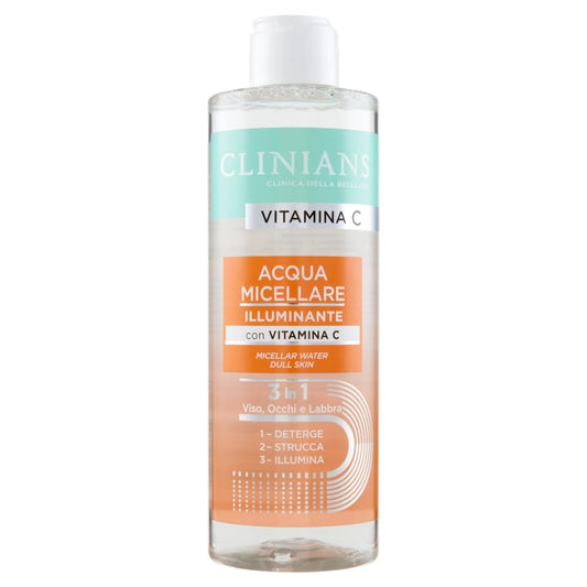 CLINIANS | Acqua Micellare Illuminante alla Vitamina C, Dermatologicamente testata, Pulisce Delicatamente, Made in Italy, 400 ml