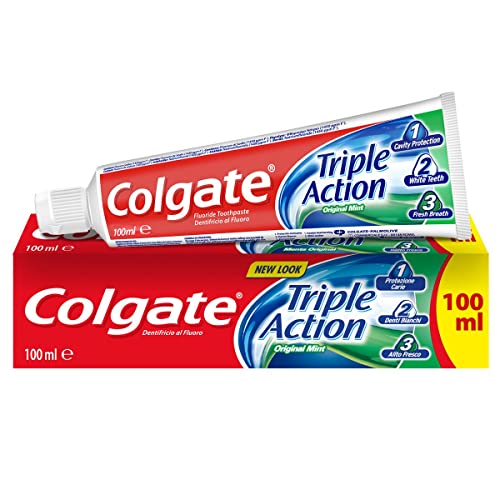 Colgate Dentifricio Triple Action, Tripla Azione per Protezione Carie, Denti Bianchi e Alito Fresco, 100 ml