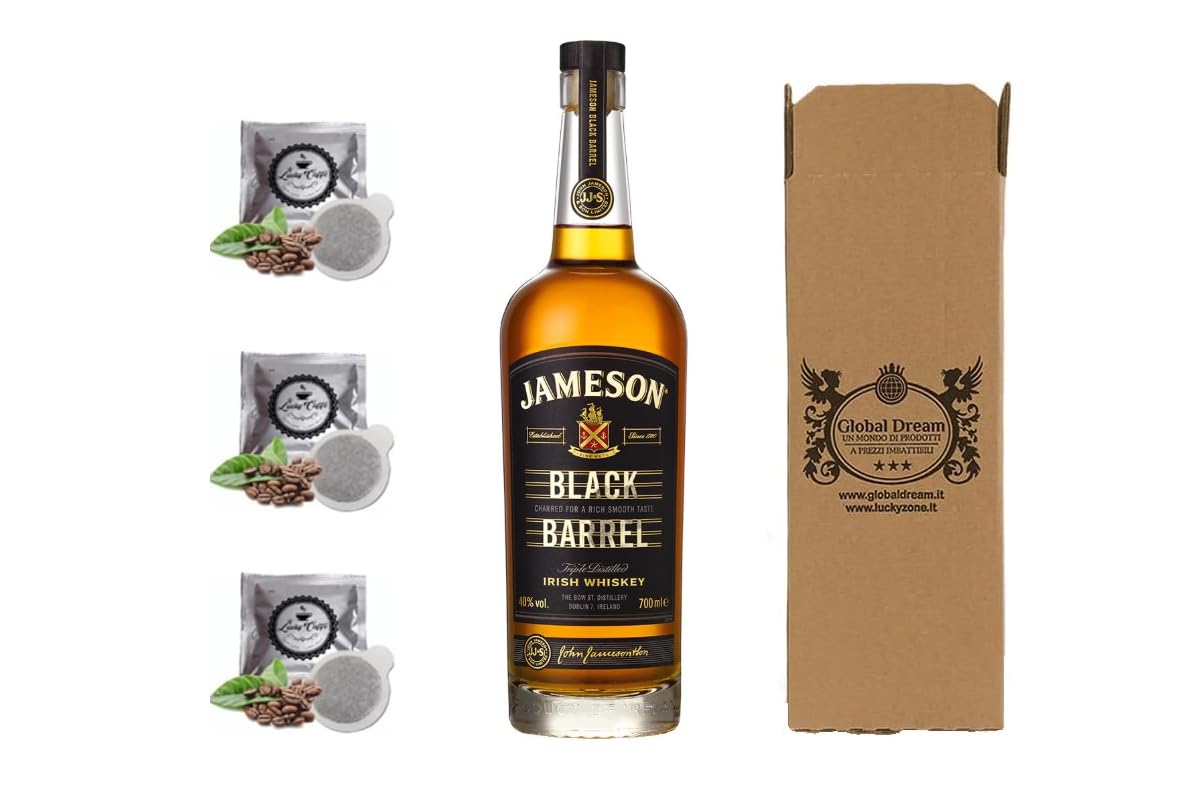 CG94 - Jameson Black Barrel Whiskey Irlandese 700ml con 3 Cialde Lucky Caffè, Confezione Regalo Global Dream