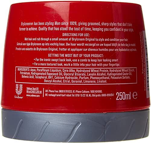 3 x Brylcreem ORIGINAL LIGHT GLOSSY HOLD Mens Hair Styling Cream Red Tub 150ml