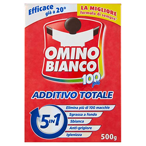 Omino Bianco - Additivo Lavatrice Totale 5 Azioni in 1 in Polvere per Bucato, Azione Smacchiante e Igienizzante, 500 g