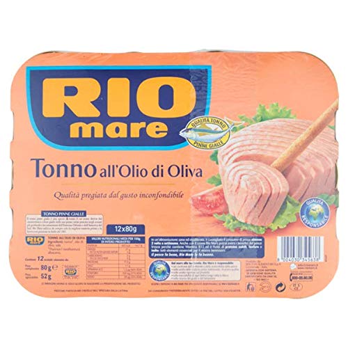 Rio Mare: Set di 12 lattine di tonno in olio d'oliva, tonno pinna gialla, confezione da 12, 80 g ogni 960 g totale