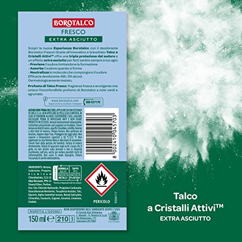 Borotalco, Deodorante Spray, Formula Senza Alcool - 1 Flacone da 150 ml