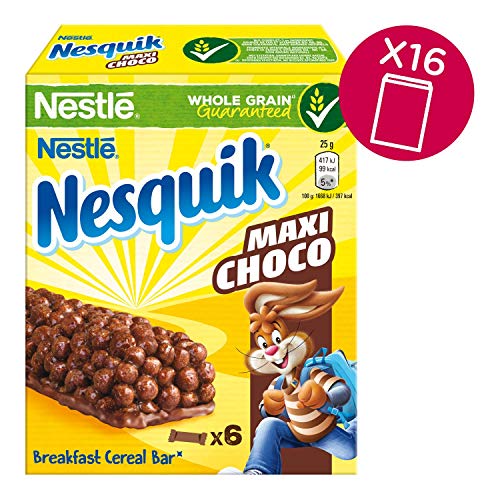Nesquik Maxi Choco Barrette di Cereali al Cioccolato e al Latte, 16 Confezioni da 6 Pezzi