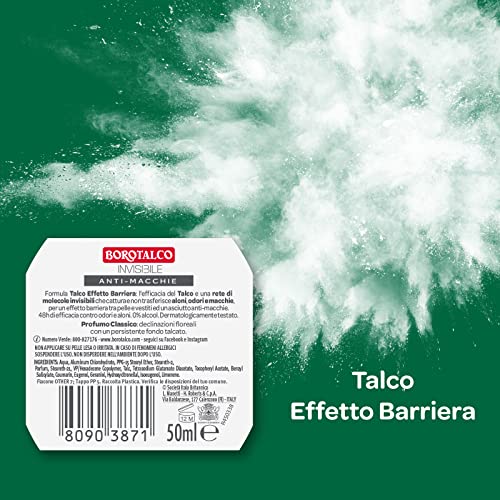 Borotalco, Deodorante Roll On, Formula Senza Alcool con Talco Effetto Barriera - 1 Flacone da 50 ml