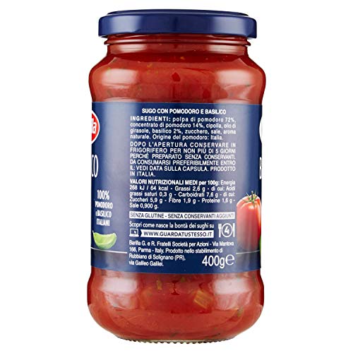 Barilla - Sugo con Pomodoro e Basilico, senza Conservanti - 6 pezzi da 400 g [2400 g]