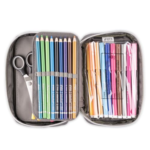 Colourbook - Astuccio Scuola Geolier 1 Zip, Organizzazione con Pattina Interna, Set Completo 30+ Pezzi (Camouflage)