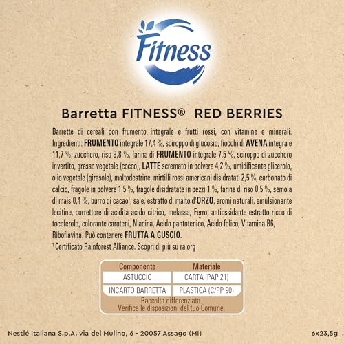FITNESS Red Berries Barrette di Cereali Integrali con Frutti Rossi, 6 barrette da 23,5g (141g)