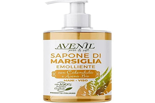Avenil Sapone di Marsiglia Emolliente Mani e Viso con Calendula e Avena Bio, 500 ml