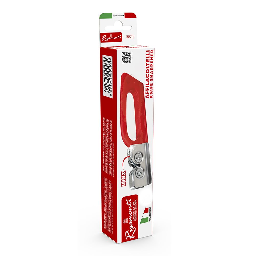 Rigamonti Affilacoltelli Easy Sharp. Affilatore di coltelli per uso professionale o casalingo. Manico in plastica per impugnatua comoda e sicura. Affilatore per cucina per lame e coltelli.