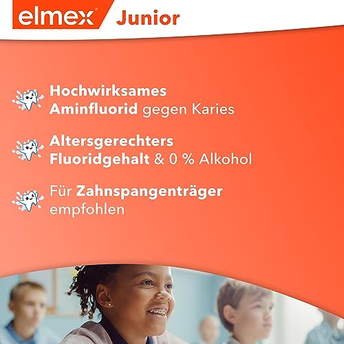 elmex Collutorio Junior 6-12 Anni, 1 Flacone da 400ml I con Fluoruro Amminico I Previene la Sensibilità Dentale e la Carie Radicolare