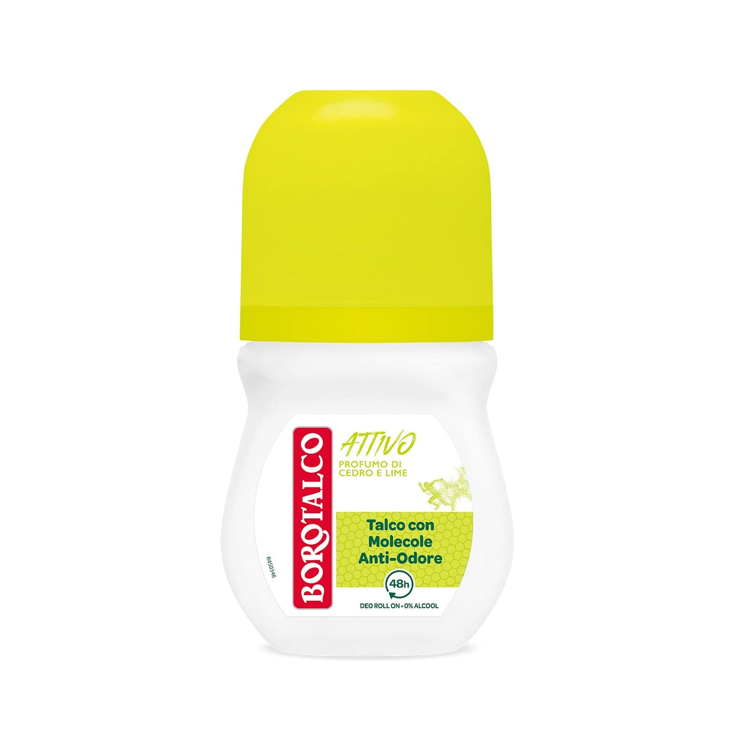 Borotalco, Deodorante Roll On Attivo Giallo, Formula Senza Alcool e con Talco con Molecole Anti-Odore, Efficacia Fresca, 48h di Efficacia, Profumo di Cedro e Lime - 1 Flacone da 50 ml