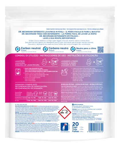 Dr. Beckmann MAGIC LEAVES Detersivo Lavatrice in fogli CAPI COLORATI | Facile da usare, facile da riporre & da trasportare | 20 fogli