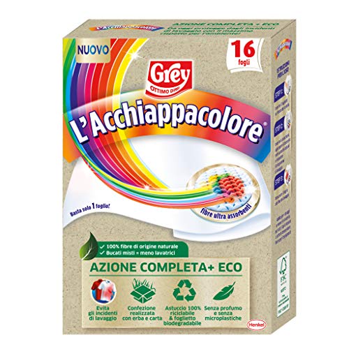 Grey L' Acchiappacolore, Fogli cattura colore con fibre ultra-assorbenti per la brillantezza dei capi, Foglietti acchiappacolore e anti-sporco