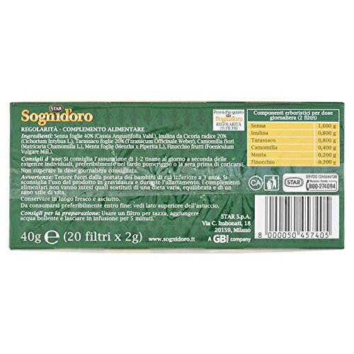 Sognid'Oro - Regolaritã , Tisana Con Inulina - 3 confezioni da 20 filtri [60 filtri]