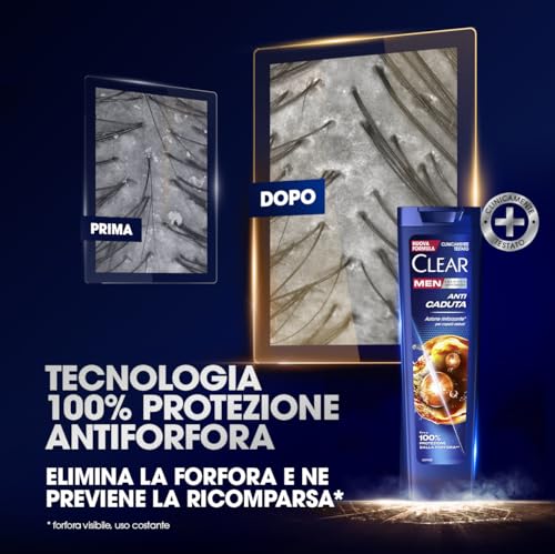 Clear Shampoo Anticaduta, Shampoo Antiforfora Uomo con Niacinamide ed Estratti di Ginseng, Shampoo Azione Rinforzante* per Capelli Fragili, Fino a 100% Protezione dalla Forfora*, Formato 225ml