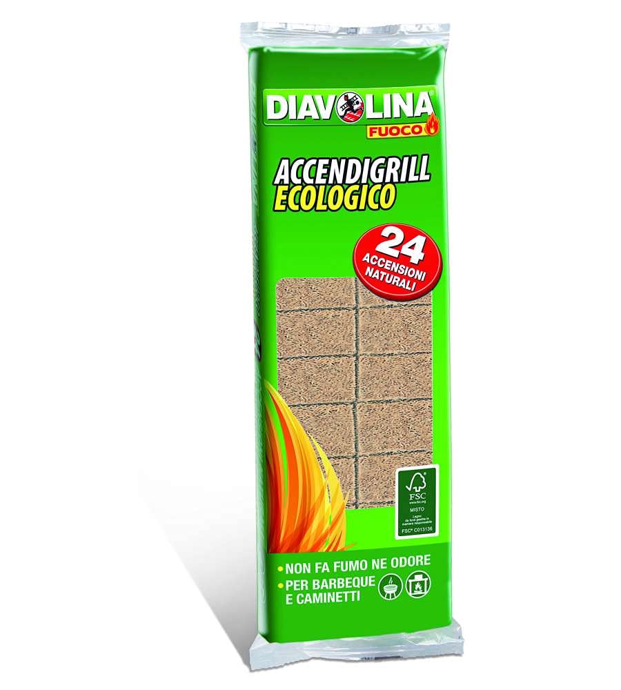 Diavolina - AccendiGrill, Ecologico, Accensioni Naturali per Barbecue e Caminetti, 24 tavolette