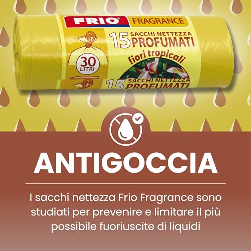 FRIO - Sacchetti spazzatura PROFUMATI 30 Litri - 52x58cm - Confezione da 15 Sacchetti per la Spazzatura di Qualità Premium, extra resistenti