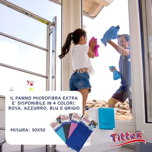 TITTEX - Panni Microfibra Vetri e Acciaio, Pulizia Senza Aloni, Finestre, Specchi, TV, PC, Cucina, Bagno – Panni in Microfibra per Pulizia Casa, Lavabili, Resistenti.
