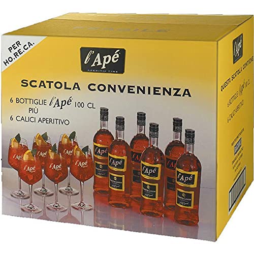 BAGNOLI APERITIVO APE' 6 BOTTIGLIE DA 1 LT CON 6 CALICI IN VETRO DA SPRITZ
